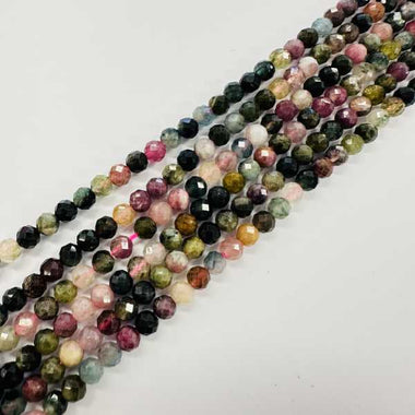 Tourmaline Crystal Round Faceted Gemstone Beads 4mm - 15.5" Strand