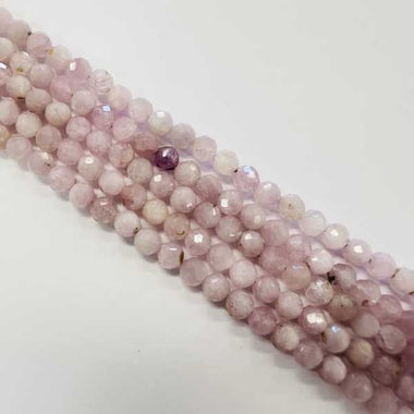 RARE! Kunzite Crystal Gemstone Beads Faceted Round Size 4mm - 15.5in Strand