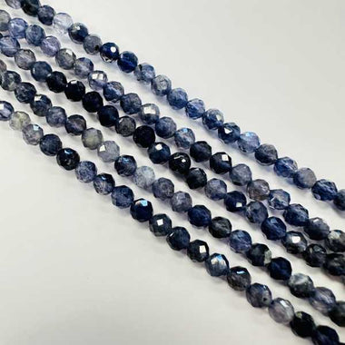 Iolite ( Water Sapphire ) Crystal Faceted Round Gemstones Beads 4mm -15.5" Strand