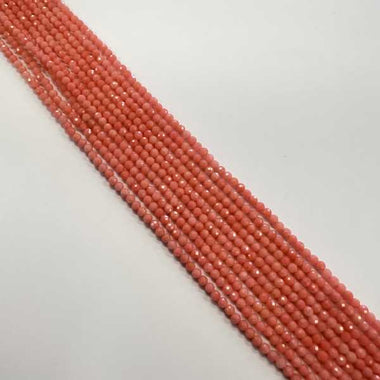 Natural Pink Orange Coral Crystal Faceted Gemstone Beads 4mm -15.5" Strand