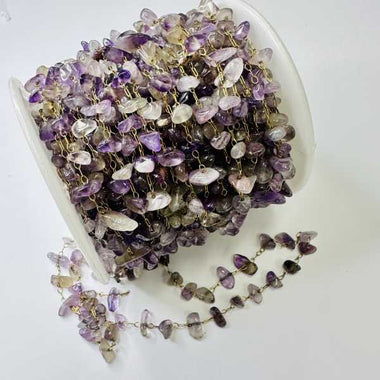18kt Plated Gold Stainless Steel Chain - Amethyst Crystal Beaded - 50cm