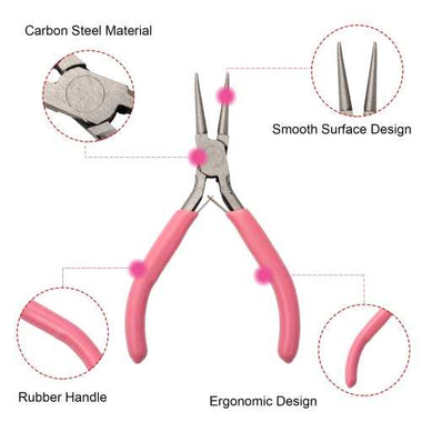 Carbon Steel Round Nose Pliers, Hand Tools, Polishing, Pink, 12x7.6x0.9cm