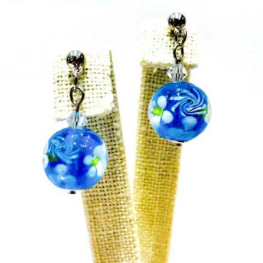 Stud Earrings Handmade Glass / Swarovski Encased Flower Aqua Blue