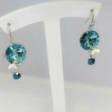 925 Sterling silver Swarovski Hooks Earrings Round Butterfly crystal multicolours