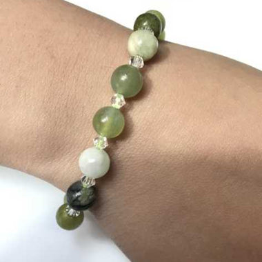 Swarovski Crystals / Green Yellow Jade Gemstone Bracelet size 8mm