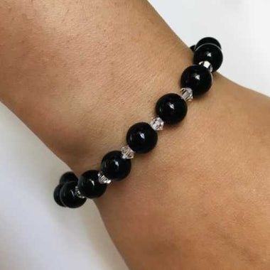 Black Onyx / Swarovski Crystals Bracelet size 8mm