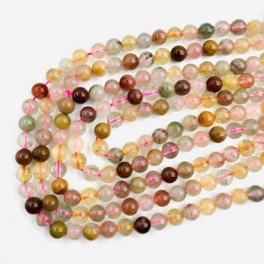Authentic RARE! Mix Coloured Rutilated Quartz Gemstones Beads Round 8mm -15 pcs
