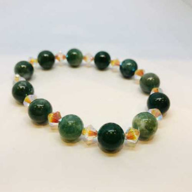 Swarovski / Green Agate Gemstone Bracelet Grade A size 10mm