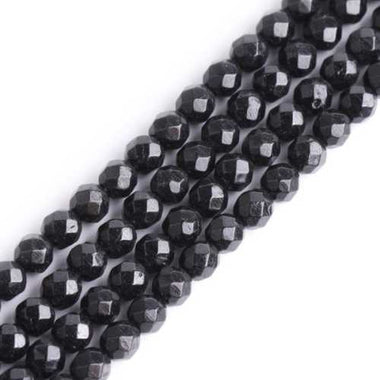 Black Tourmaline Crystal Round Faceted Gemstone Beads 4mm - 15.5" Strand