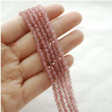 Strawberry Quartz Crystal Round Faceted Gemstone Beads 4mm -15.5" Strand