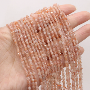 Authentic Sunstone Faceted Round Gemstones Beads 4mm - 15.5" Strand