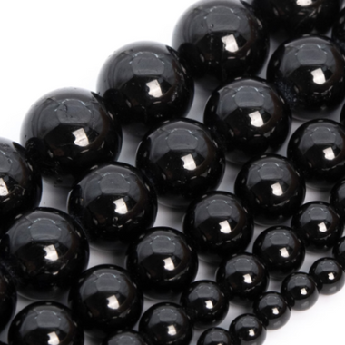 Authentic Black Tourmaline Round Crystal Gemstone Beads - 15.5" Strand