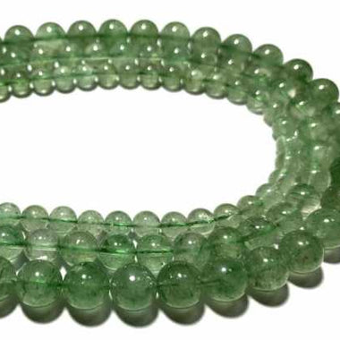 Green Strawberry Quartz Crystal Round Gemstone Beads – 15.5″ Strand
