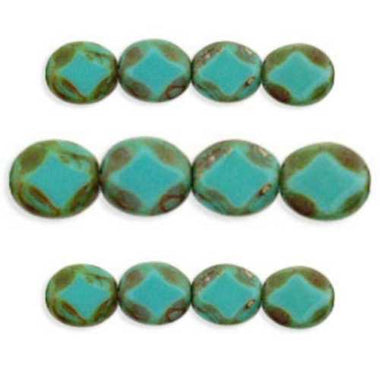 Czech Glass beads Polished Diamonds 9 x 8mm : Turquoise - Picasso
