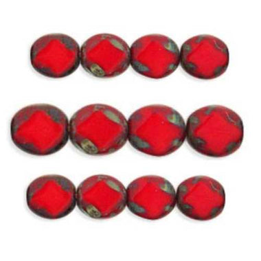 Czech Glass beads Polished Diamonds 9 x 8mm : Opaque Red - Picasso