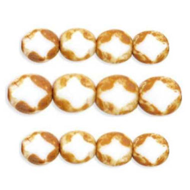 Czech Glass Beads Polished Diamonds 9 x 8mm : Opaque White - Picasso