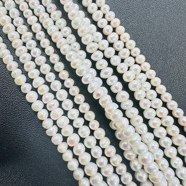 “AAA” Natural Freshwater Pearls Beads Potato 4 mm - 15.5"inches Strand White - Beadsy Beads