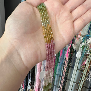 "AAA" Tourmaline faceted cube beads 2.5mm - 15 inch strand - Beadsy Beads