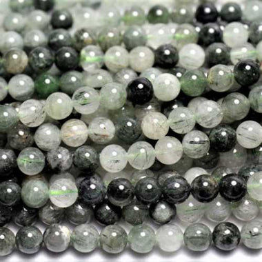 Authentic Green rutilated Quartz Actinolite Gemstones Beads Round 8mm - 15pcs
