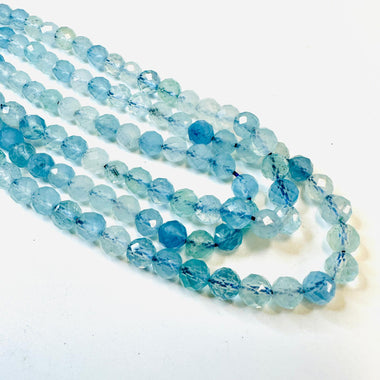 Aquamarine Crystal Round Faceted Gemstone Beads 6mm - 15.5" Strand - Beadsy Beads