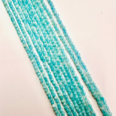 Authentic "A" Quality Aqua Amazonite Crystal Faceted Beads Round 2mm - 15.5in Strand - Beadsy Beads