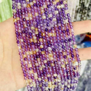 Authentic Ametrine Faceted Round Gemstones Beads 4mm - 15.5" Strand - Beadsy Beads
