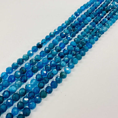 Authentic Apatite Crystal Faceted Round Gemstones Beads 4mm - 15.5" Strand - Beadsy Beads