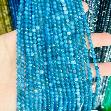 Authentic Apatite Crystal Faceted Round Gemstones Beads 4mm - 15.5" Strand - Beadsy Beads