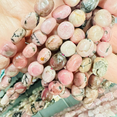 Authentic Best Quality Rhodonite Potato Gemstone Beads choose Size - 15.5 Inches - Beadsy Beads