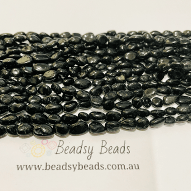 Authentic Black Tourmaline Potato Tumble Nugget Gemstones Bead 6 - 8mm - 15.5" Strand - Beadsy Beads