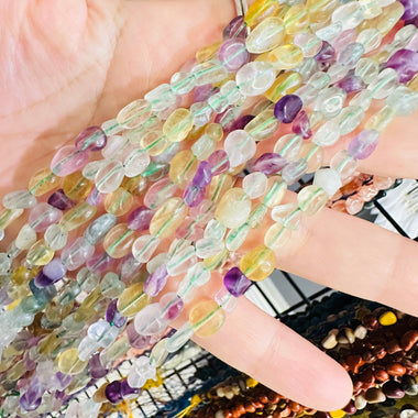 Authentic Fluorite Potato Tumbled Nugget Gemstones Bead 6 - 8mm - 15.5" Strand - Beadsy Beads
