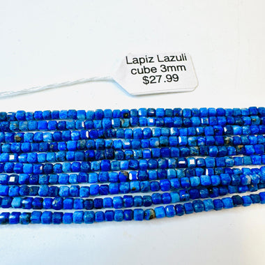 Authentic Lapis Lazuli Crystal Faceted Cube Gemstones Beads 3mm - 15 Inches Strand - Beadsy Beads