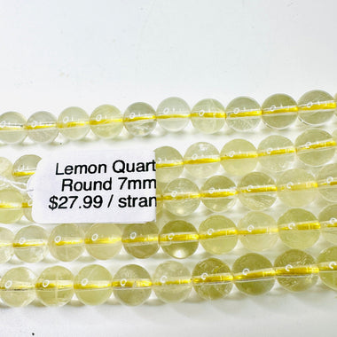 Authentic Lemon Quartz Crystal Gemstones Bead 7 mm - 15.5" Strand - Beadsy Beads