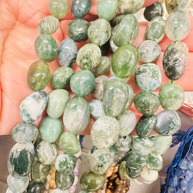 Authentic Moss Agate Potato Tumble Nugget Gemstones Bead 8 - 10mm - 15.5" Strand - Beadsy Beads