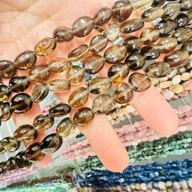 Authentic Smoky Quartz Tumbled Nugget Gemstones Beads 10 - 12mm - 15.5" Strand - Beadsy Beads