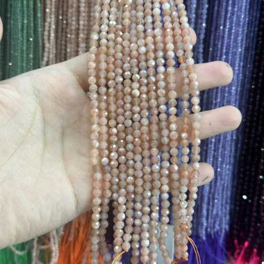 Authentic Sunstone Faceted Round Gemstones Beads 4mm - 15.5" Strand - Beadsy Beads