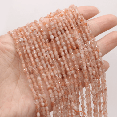 Authentic Sunstone Faceted Round Gemstones Beads 4mm - 15.5" Strand - Beadsy Beads