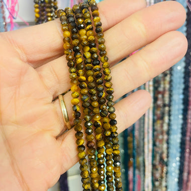 Authentic Tiger eye Faceted Rondelle Crystal Beads 3 - 4mm - 15.5" Strand - Beadsy Beads