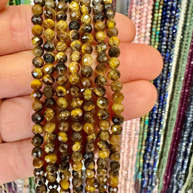 Authentic Tiger eye Faceted Round Crystal Beads 4mm - 15.5" Strand - Beadsy Beads