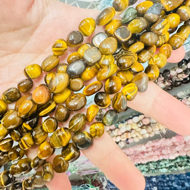 Authentic Tiger eye Tumbled Nugget Gemstones Beads 10*8mm - 15.5" Strand - Beadsy Beads
