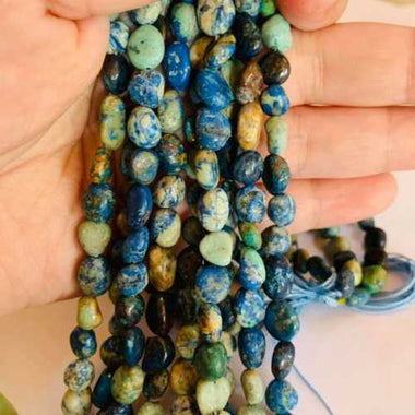 Authentic Azurite Malachite Potato Tumbled Nugget Gemstones Beads 8-10mm - 15.5" Strand