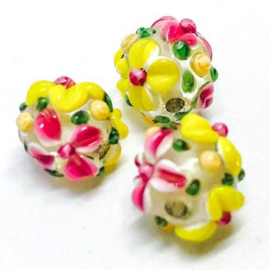 Handmade Glass Round Flower 11mm Yellow / Red