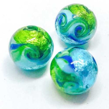 Handmade Pure Silver foiled round beads the Ocean 12mm