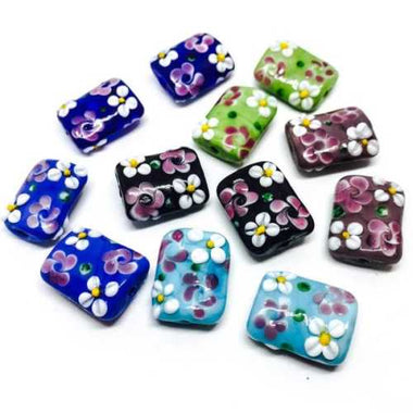 Handmade Glass Beads Puffy Rectangle Flower - 20mm x 15mm