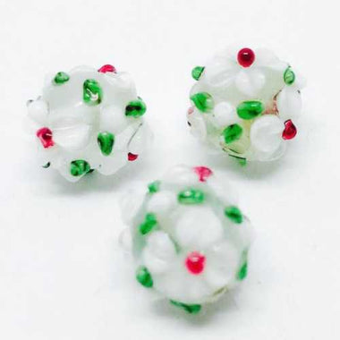 Handmade Glass Round Flower 11mm White / red