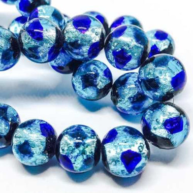 Handmade Glass beads Pure Silver encased Glass Light Blue Sapphire 10mm