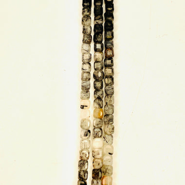 Black Rutilated Quartz Crystal Faceted Beads Cube 4mm - 15.5in Strand - Beadsy Beads