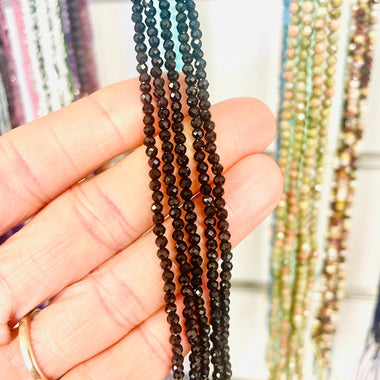 Black Tourmaline Crystal Round Faceted Gemstone Beads 4mm - 15.5" Strand - Beadsy Beads
