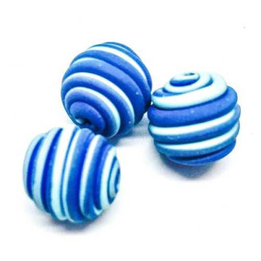 Handmade Polymer Clay Beads Round Swirl 13mm Multi Colour Blue / White