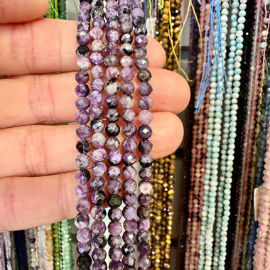 Charoite Crystal Gemstone Beads Round Faceted 4mm- 15.5" Stand - Beadsy Beads